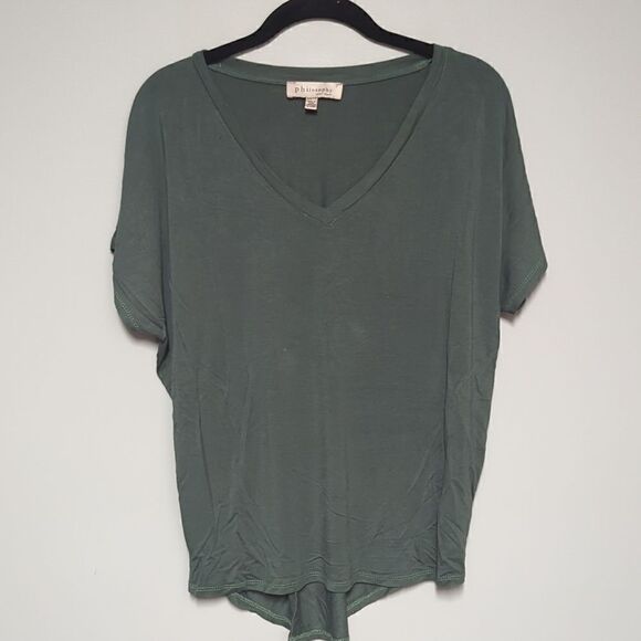 Philosophy Green V Neck Short Sleeve Blouse - Picture 1 of 5